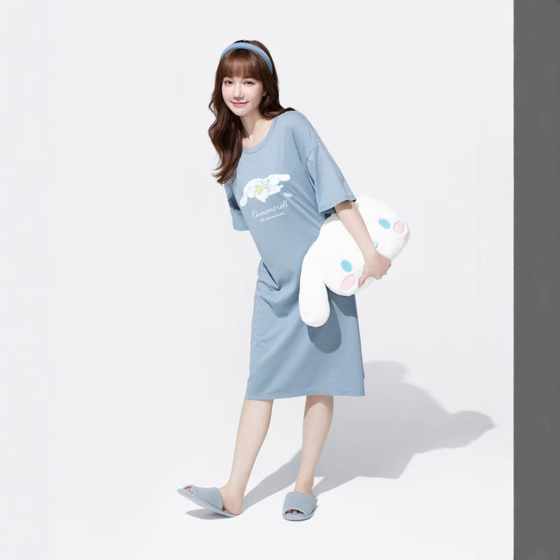 Japanese cartoon cute short sleeve dress women's 2025 summer new round neck loose long T-shirt skirt for foreign trade