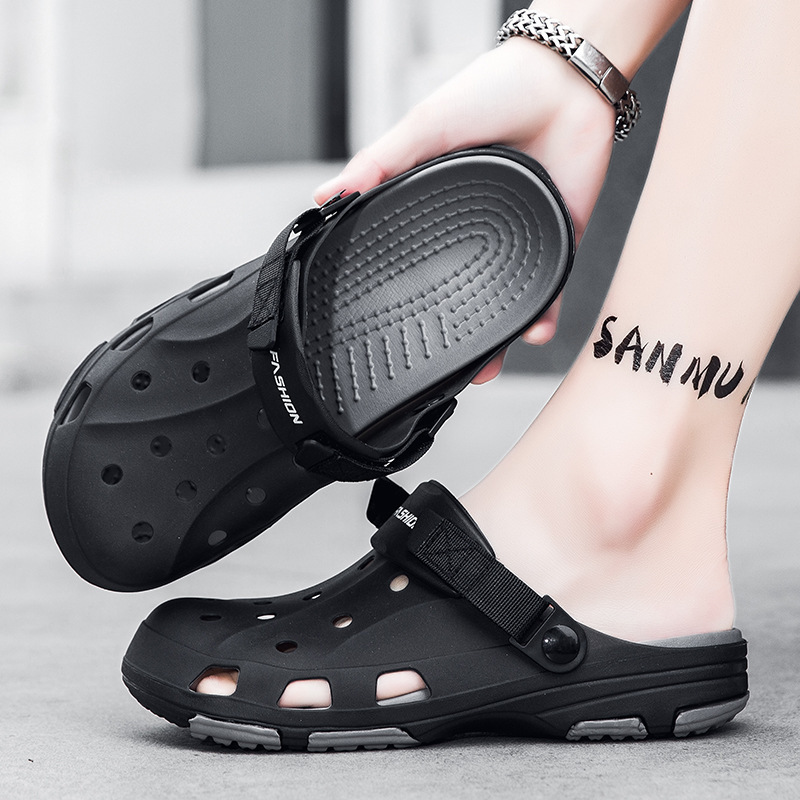 Trendy Brand Jelly Clogs Men's Casual Closed-Toe Slippers Thick-Soled Non-Slip Comfortable Sandals Outdoor Beach Shoes