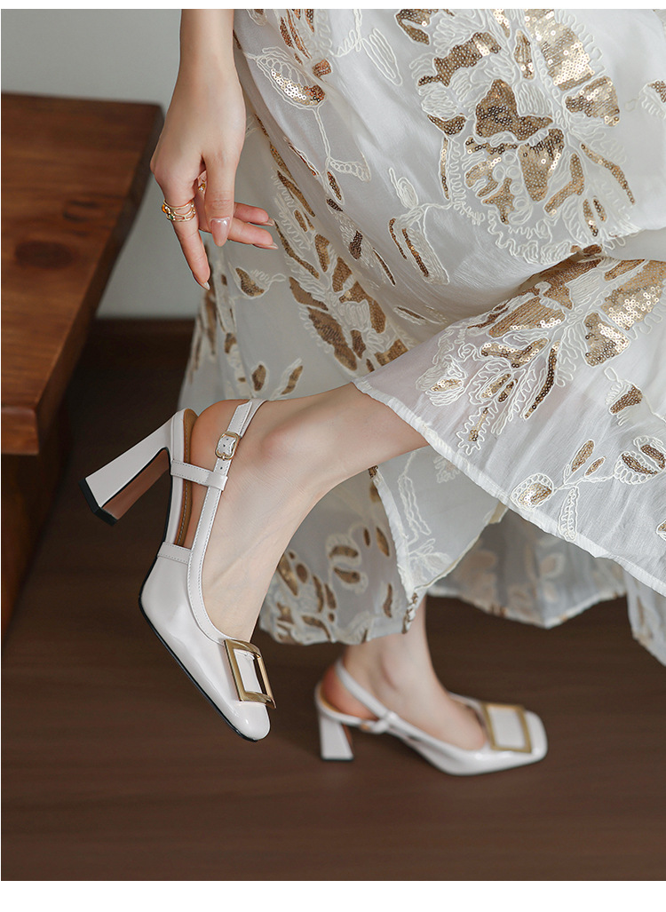 Sandal nữ cao gót mũi vuông quai ngang hở gót — đen chi tiết 14