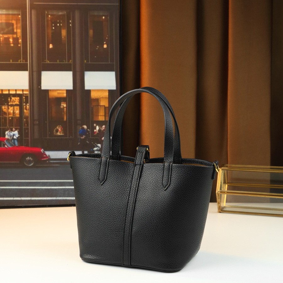 Lychee Pattern Women's Handbag Solid Color Bucket Bag Versatile Shoulder/Crossbody Bag For Commuting PU Leather Zipper Closure Medium Size_voghion.com