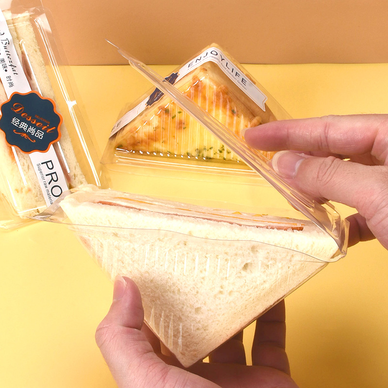 Papel de embalaje de sándwich desechable caja de plástico transparente PET pastelería caja de embalaje para hornear postre triángulo embalaje