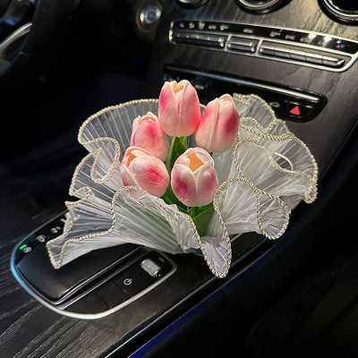 Car ornaments tulip bouquet ins Car ornaments - pink-tip-5-tulip-bouquet-wrapped
