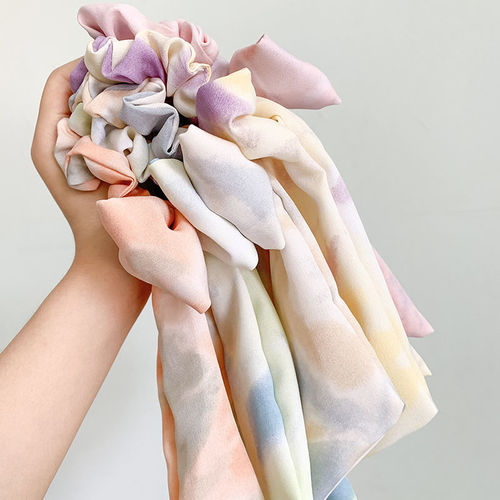 Oil painting girl bow large intestine circle streamer Korean version cute super fairy hair tie Internet celebrity fabric fashion hair tie