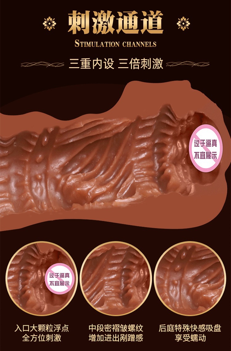 Jiuai Manual Male Masturbator Cup with TPE Inverted Mold Design, Brown — detail image 3