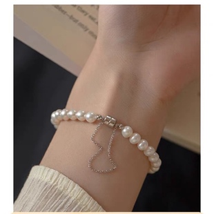 Iron Absorbing Magnetic Buckle Natural Freshwater Pearl Bracelet Women's high quality Light Luxury Niche Handstring Elegant S925 Silver Buckle Bracelet