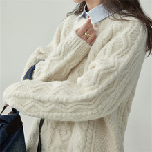 日系复古麻花套头毛衣女秋冬新款宽松慵懒风软糯显瘦厚针织衫上衣