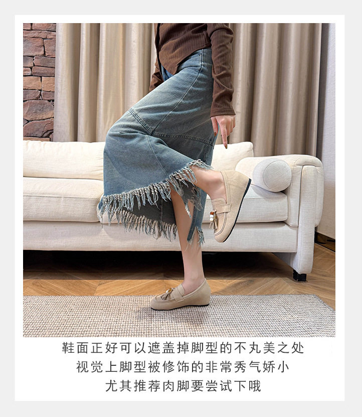 Giày boken nữ đế mềm tăng chiều cao trong, mũi tròn có khóa tua rua, form rộng size lớn — Khaki (toàn dải), Màu mơ (toàn dải), nâu sẫm chi tiết 8