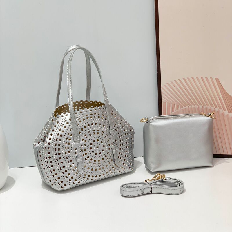 Cross-border Hollow-out Vegetable Basket Tote Bag Punched Holes Carved Flower Bag Personalized Cosmetic Bag Coin Purse Leather Handbag