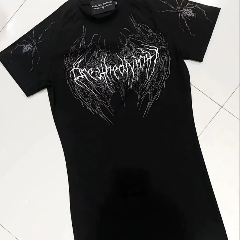 半袖 2025 新しい悪魔スパイダープリント Tシャツトップ多用途カジュアルトレンディなラウンドネック半袖|undefined