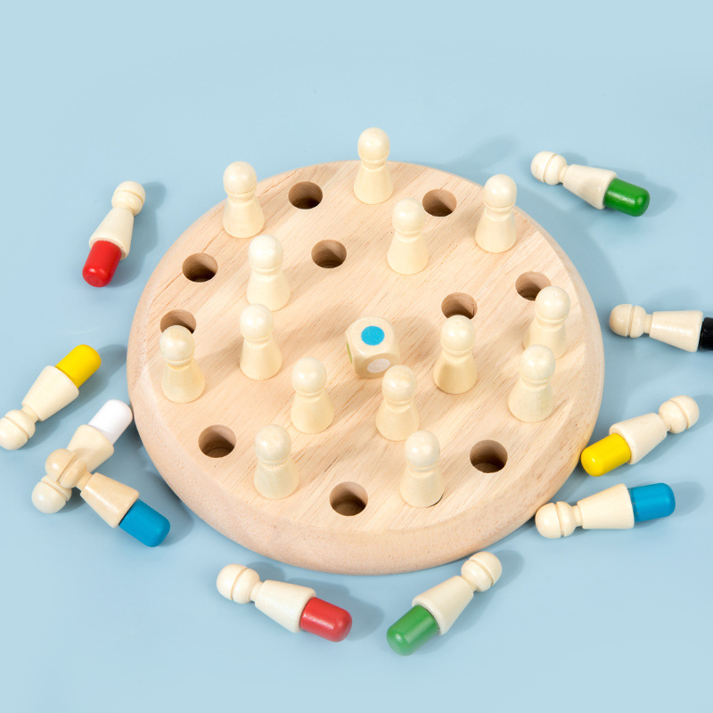 Oferta especial Amazon Wood Puzzle Educación temprana Color Memory Chess Juegos prácticos para niños y niñas Ajedrez cognitivo Juguetes Juegos de mesa