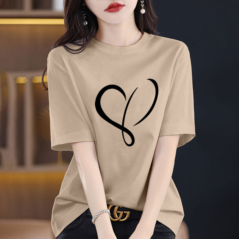 Summer New Style 100% Cotton Large Size Loose Printed Age-Reducing Internet Celebrity High-End Short-Sleeved T-Shirt Versatile Top Trendy t