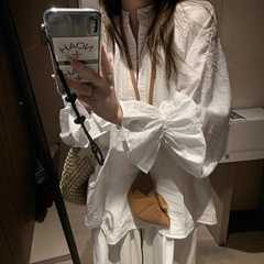 花边衬衫女早秋薄款防晒灯笼袖衬衣设计感小众上衣宽松2025新款