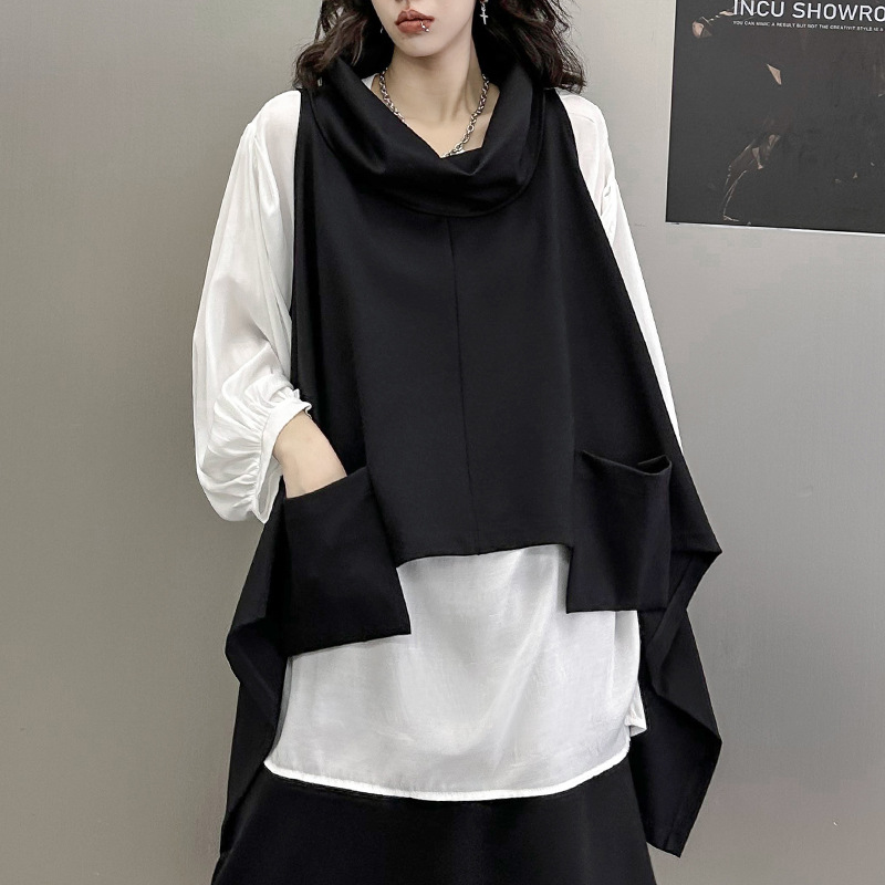 Estilo japonés estilo oscuro chaleco irregular para mujeres 2023 primavera y otoño suelta interior manga larga Camiseta casual traje de dos piezas