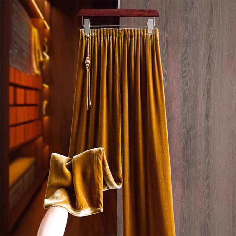 New Chinese-Style Velvet Wide-Leg Pants for Women 2025 Autumn New Stylish Loose Straight-Leg Pants with Drape Effect, Slimming Casual Long Pants New Chinese-Style Velvet Wide-Leg Pants for Women 2025 Autumn New Stylish Loose Straight-Leg Pants with Drape Effect, Slimming Casual Long Pants