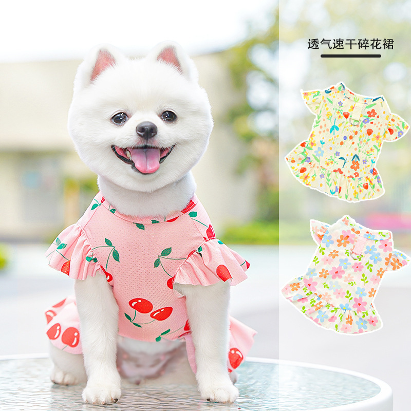 Gato de seda de hielo ropa de gato mascota vestido de perro grande primavera y verano suministros para perros flores frescas gato enano
