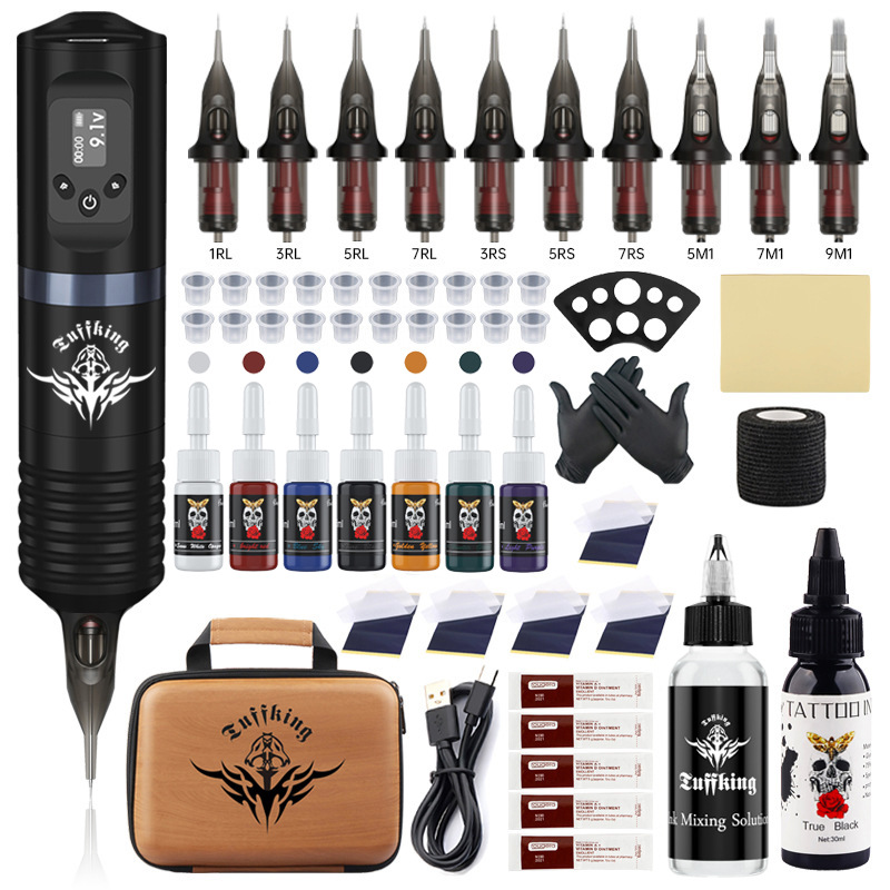 Jianzhou Tuffking batería inalámbrica pluma máquina de tatuaje conjunto de bolso portátil conjunto completo de equipos profesionales de tatuaje
