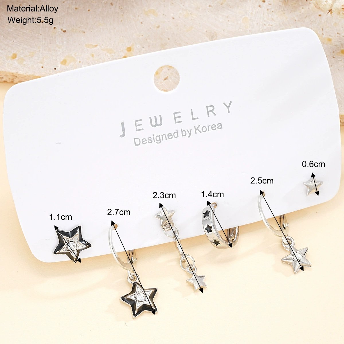 Earrings set 6-piece, European style simple elegant, metal fashion studs and dangles