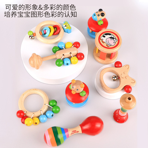 Danny's peculiar wooden rattle bed bell sand hammer baby toy 0-1 years old educational newborn baby toddler comfort