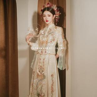 2024 New Golden Xiuhe Suit High-class Bride Chinese Wedding Dress Heavy Industry Luxury Toasting Suit for Women