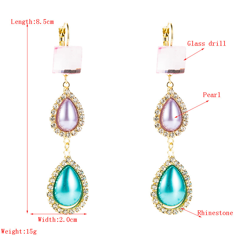 Pearl Water Drop Square Crystal Retro Earrings Wholesale Jewelry Nihaojewelry display picture 1