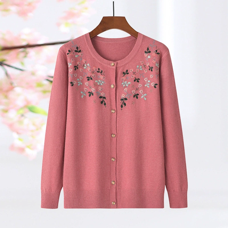 Мама одеваются весенне-осенний трикотажный кардиган с вышитым круглым вырезом