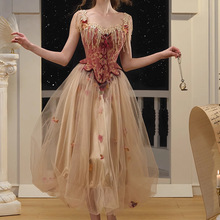 LaceMa 花仙的神谕 法式宫廷浪漫设计感花朵金色鱼骨蓬蓬连衣裙