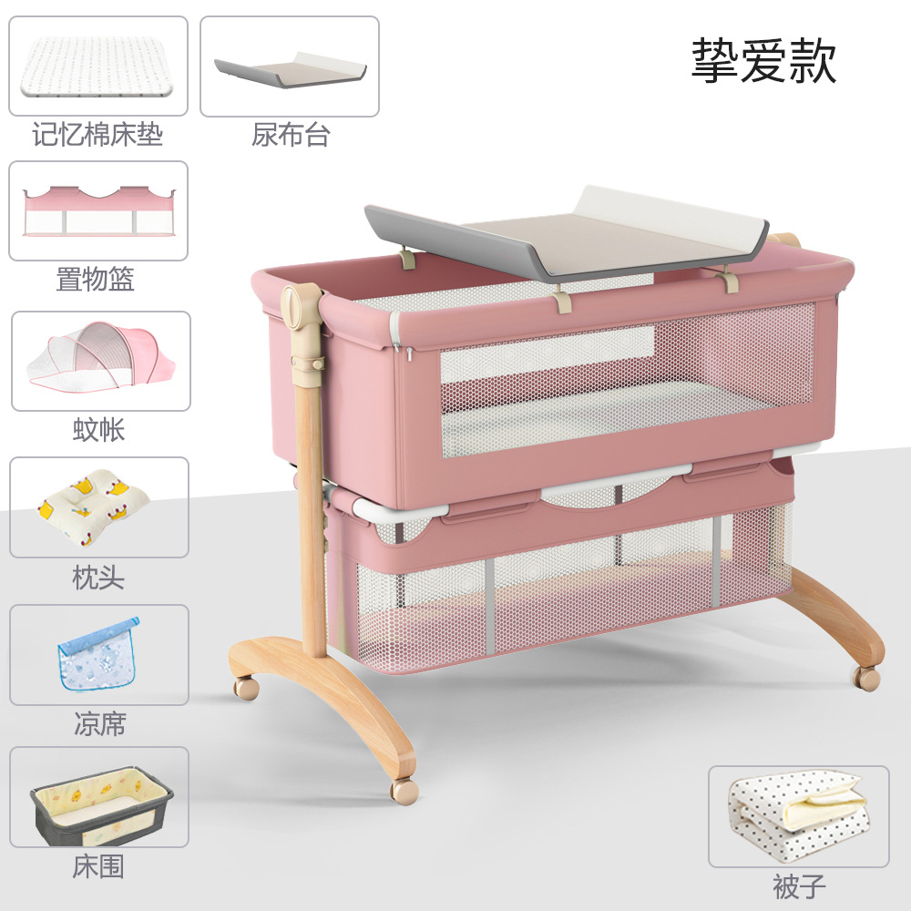 Cama de bebé móvil portátil cuna cama plegable multifuncional BB cama para recién nacidos empalme cama grande