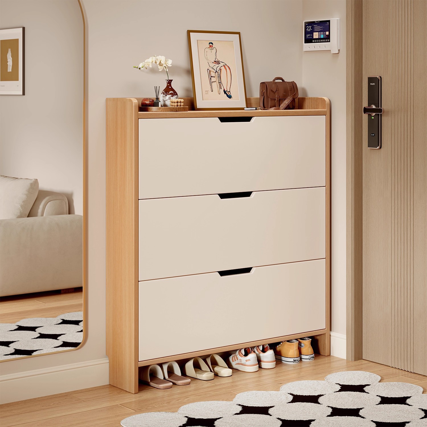 Carefully Selected Solid Wood Ultra-Thin Flip Shoe Cabinet for Home Entrance, Integrated Wall-Mounted Storage Cabinet, 2025 New Model Shoe Rack