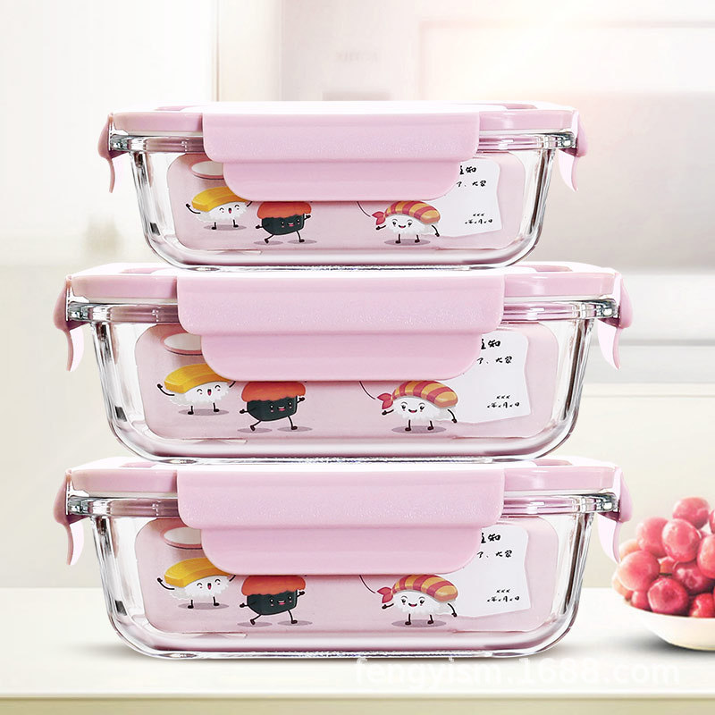 Large Borosilicate Glass Preservation Bowl Microwave Oven Special Household Lunch Box Student Office Worker Rectangular Lunch Box