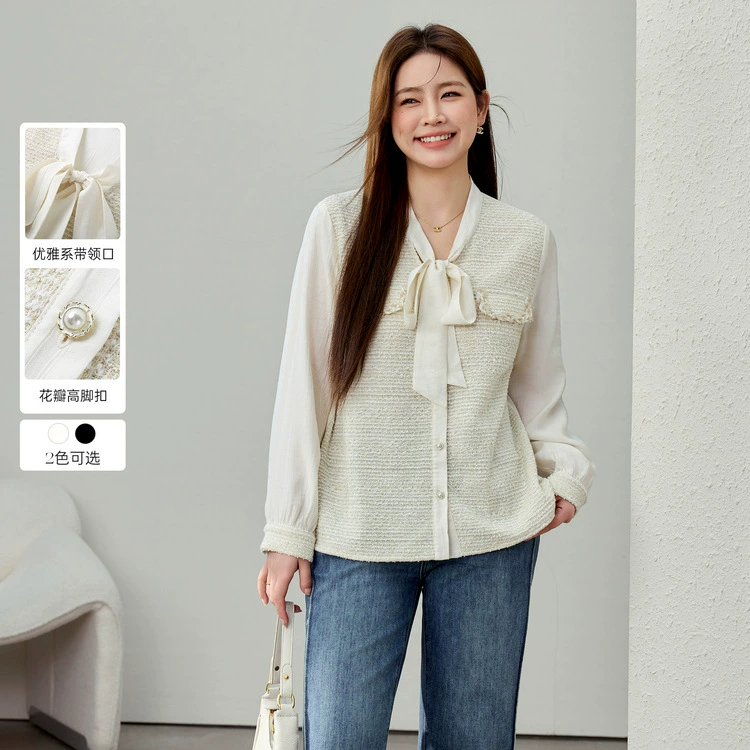 [Французский стиль Qianjinfeng элегантный, чтобы привести нежную рубашку] Funny Show большой размер женский толстый mm2025 весенний новый