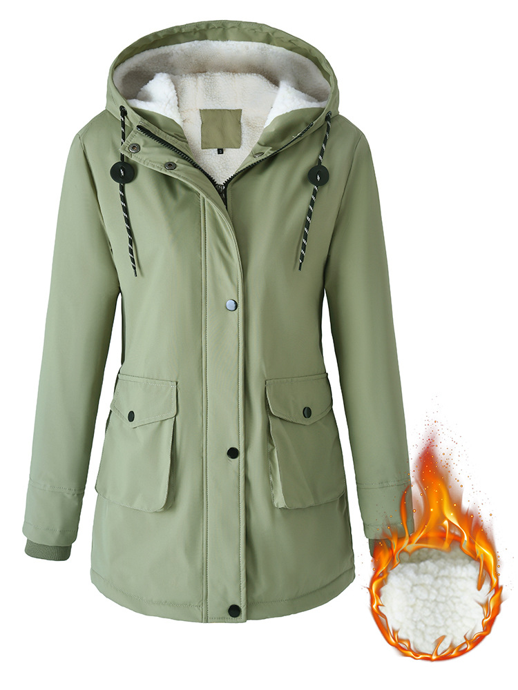 Women’s Winter Parka With Hood – Lambswool-Lined Cotton Padded Jacket, Warm Plush Outerwear For Cold Weather (Black/Pinkish/Olive, S-XXL)_voghion.com