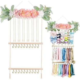 Amazon Cross-border New Flower Wooden Stick Hairpin Hair Accessories Storage Display Stand Baby Room Decorative Wall Hanging Wall Hanging