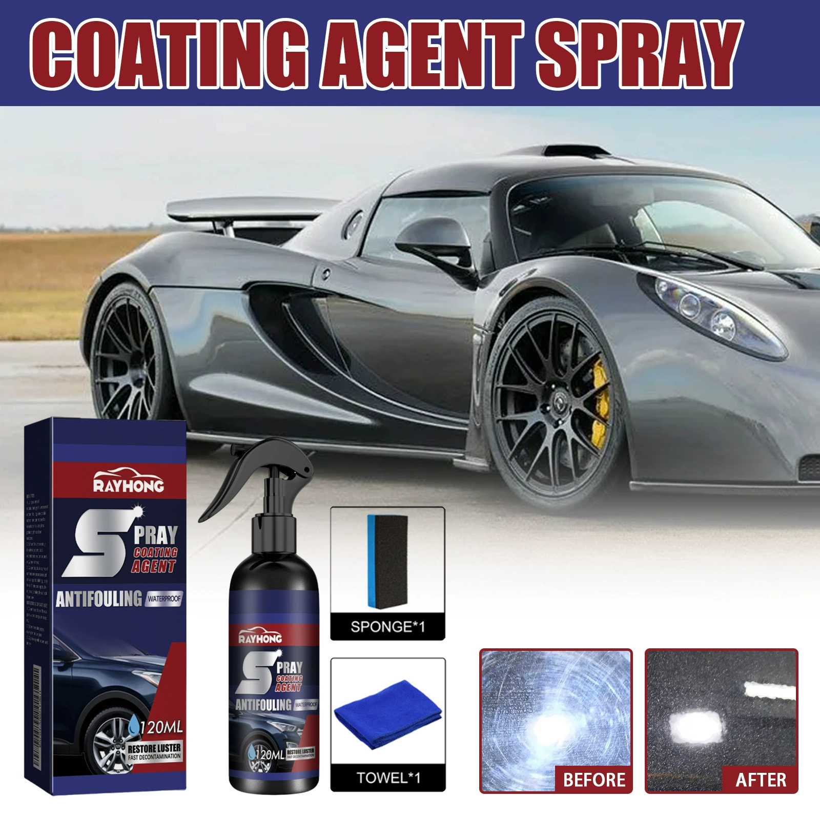 Спрей для ухода за покрытием автомобиля Rayhong, очистка поверхности от загрязнений, чернение и осветление, нанопокрытие для автомобиля