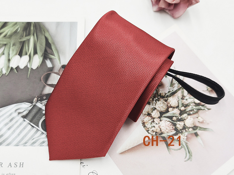 Corbata de cremallera roja para hombres fácil de tirar Estilo libre novio mejor hombre de negocios corbata casual a rayas de hilo teñido 8cm