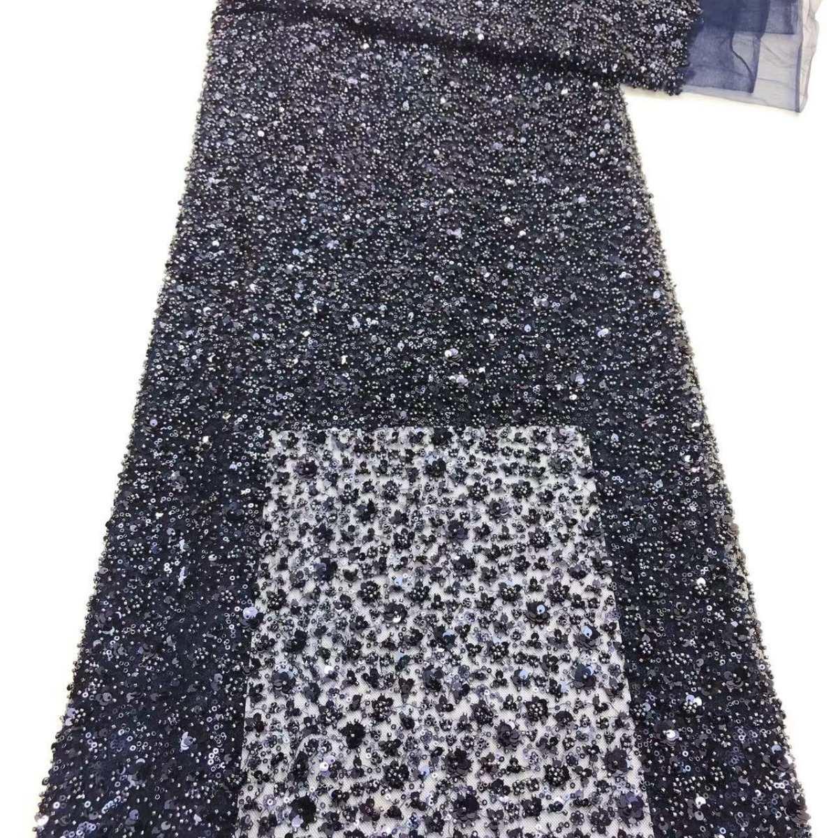 Fábrica de stock de alta densidad pequeña flor de ciruela lenteja tubo de perlas tela bordada vestido de boda zapatos sombreros bolsas joyas tela