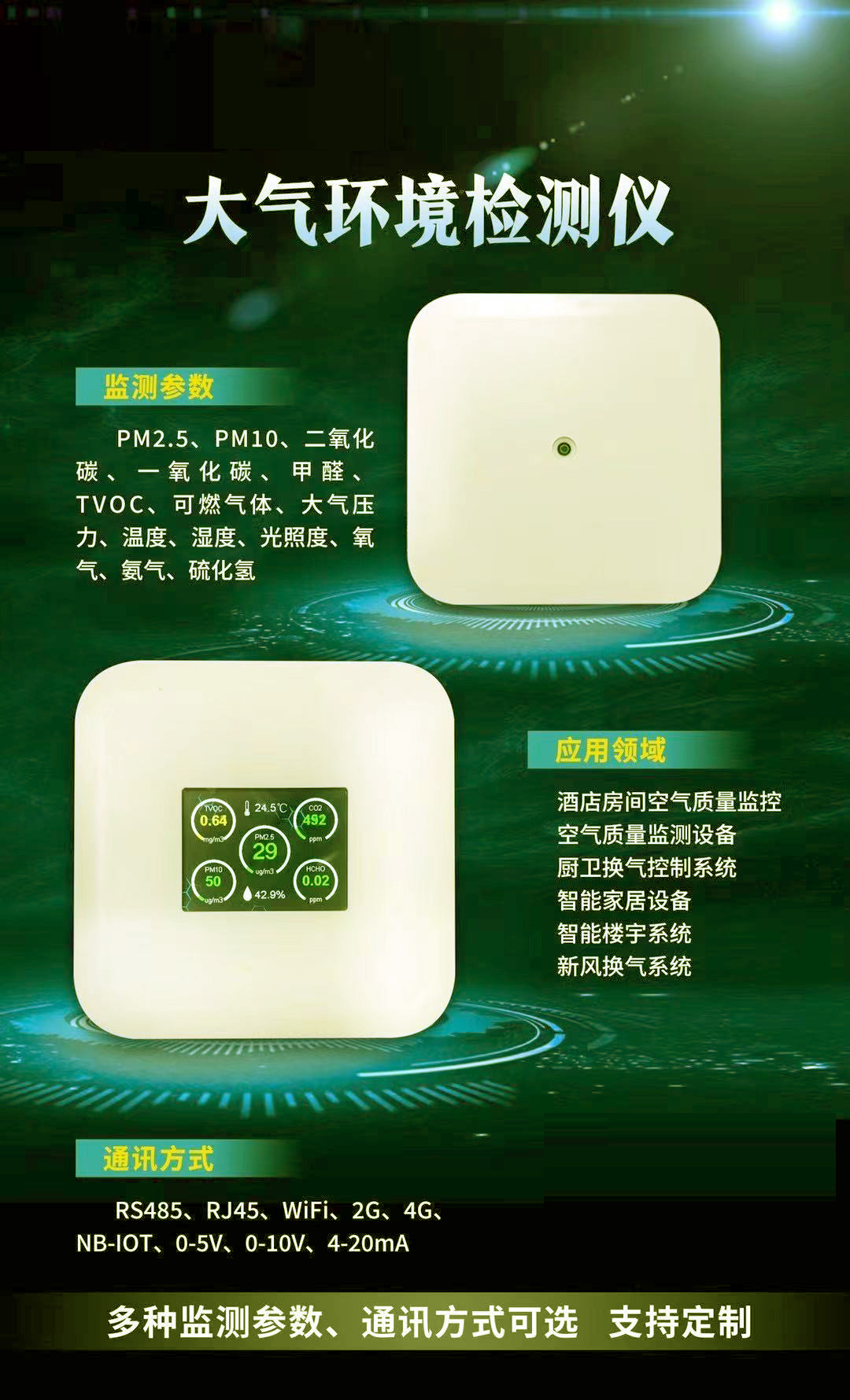 多参数大气环境质量检测仪PM2.5/CO2/CO/VOC等单参数可做