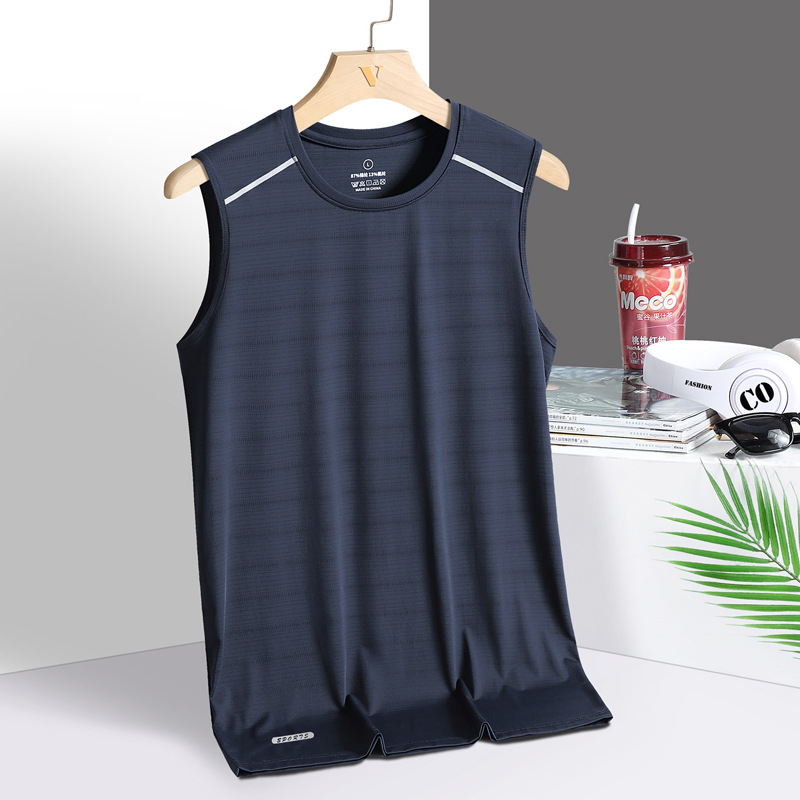 Chaleco de seda de hielo para hombre de verano delgado hombre gordo gran camiseta deportiva de fitness suelta camiseta sin mangas rápidamente secado camiseta base