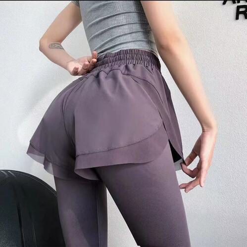 High-waisted abdominal-cinching yoga pants for women to wear outside, running slimming large size step sports tight pants fitness faux two-piece pants