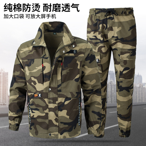 Elastic reflective strip twill cotton overalls for men, spring and autumn suits, welding, auto repair, labor protection, wear-resistant, anti-scalding outdoor work clothes
