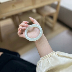 Hotan jade white ice sunny bracelet round bar is born with elegant charm 56/12 rich and full is bracelet is life