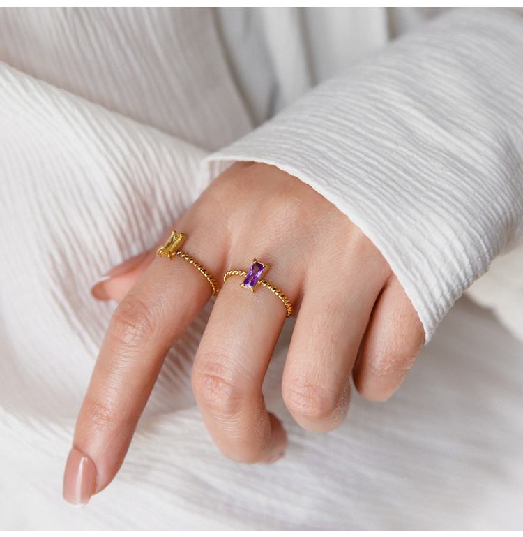 Simple Style Geometric Titanium Steel Inlay Zircon Rings 1 Piece