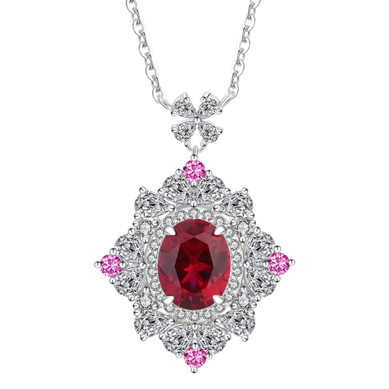 Zhuang Sheng joyería Venta caliente s925 plata simulación corindón rojo todo partido moda simple traje de mujer piedra principal 8*10