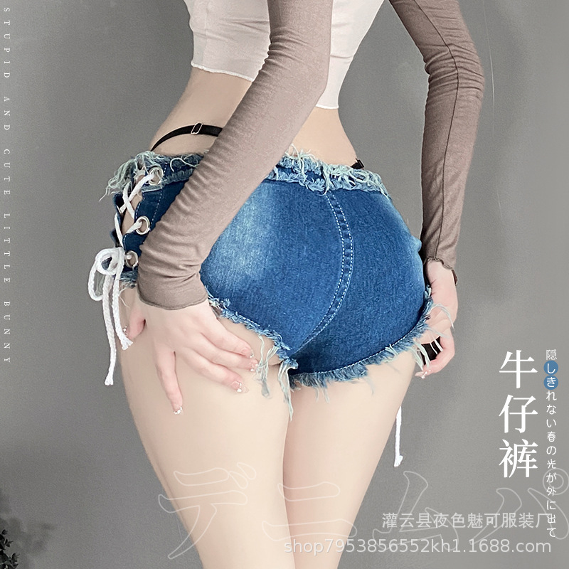 Love night sexy sexy lingerie Women's Open-end free off Denim shorts hot temptation bed flirting uniform 8024