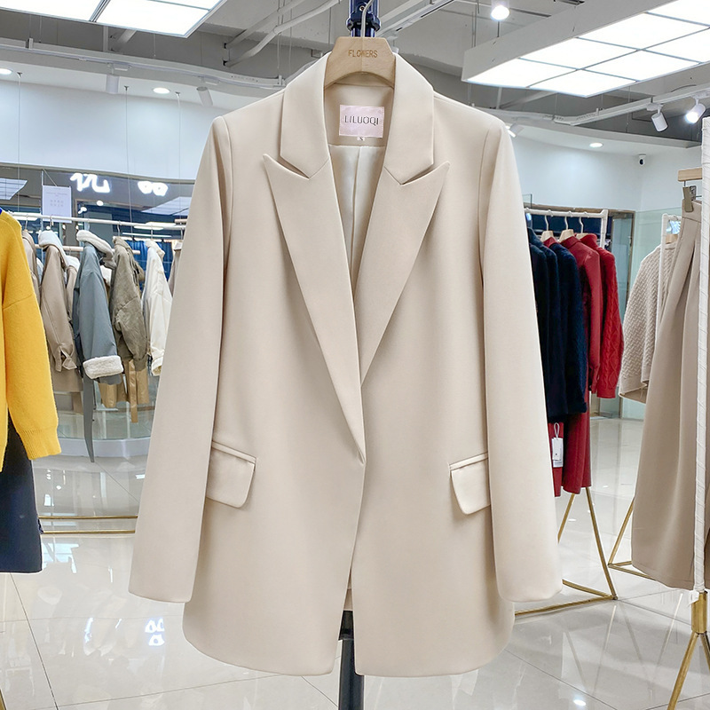 Off-White Blazer for Women 2026 Spring and Autumn New Korean Style Slim Fit Tie Design Professional Top