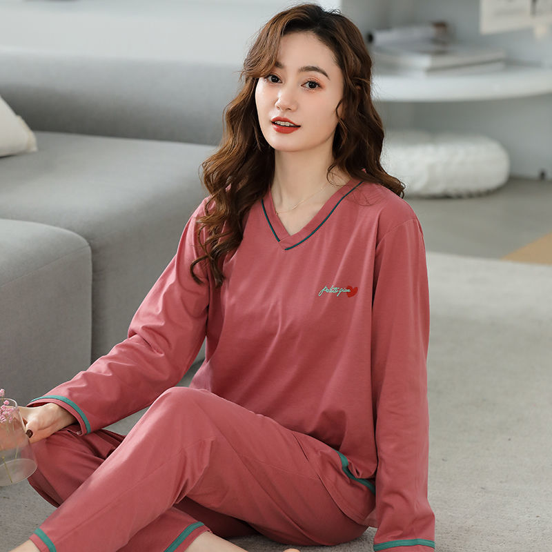 Pijamas traje de primavera/verano para mujer verano nuevo Algodón puro Primavera/otoño estudiante de algodón de manga larga estilo coreano ropa para el hogar suelta