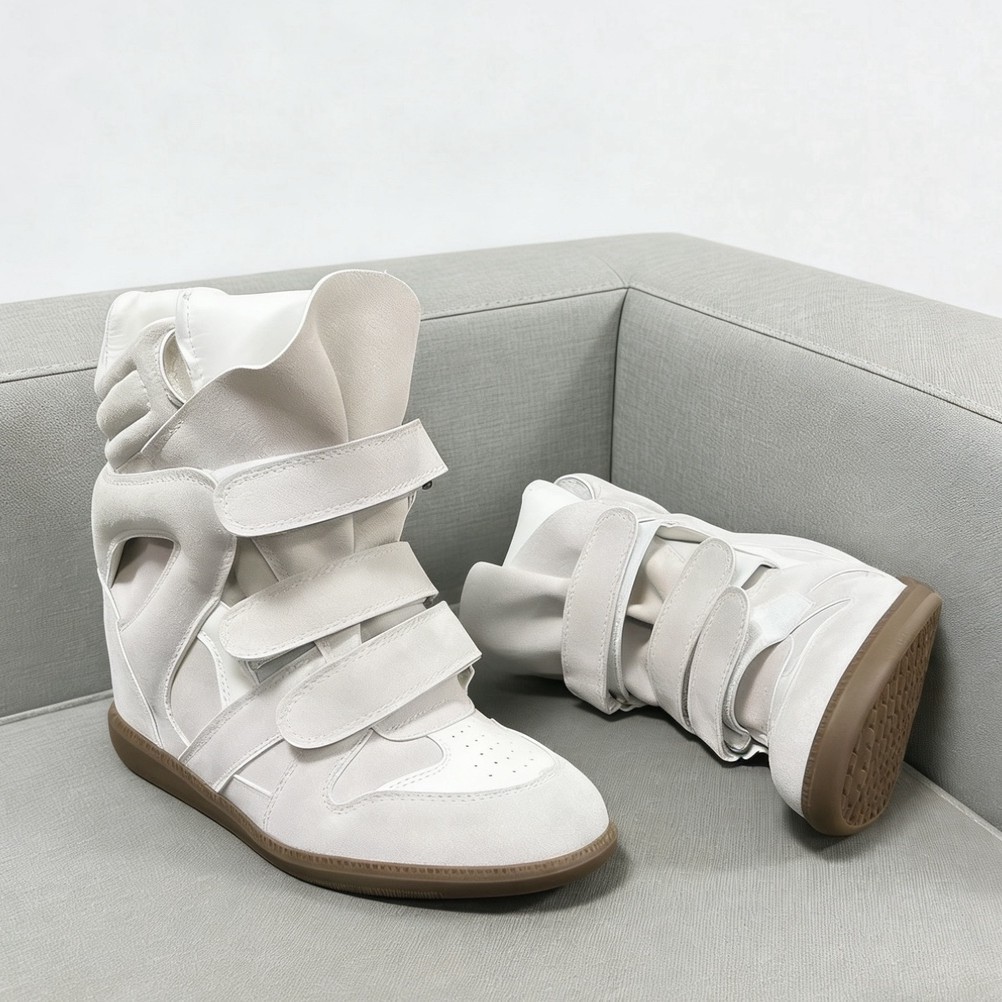 Foreign Version European and American Style Velcro Invisible Height-Increasing Women's Shoes Wedge Heel Color-Blocking Sports Casual Shoes Genuine Leather High-Top Shoes