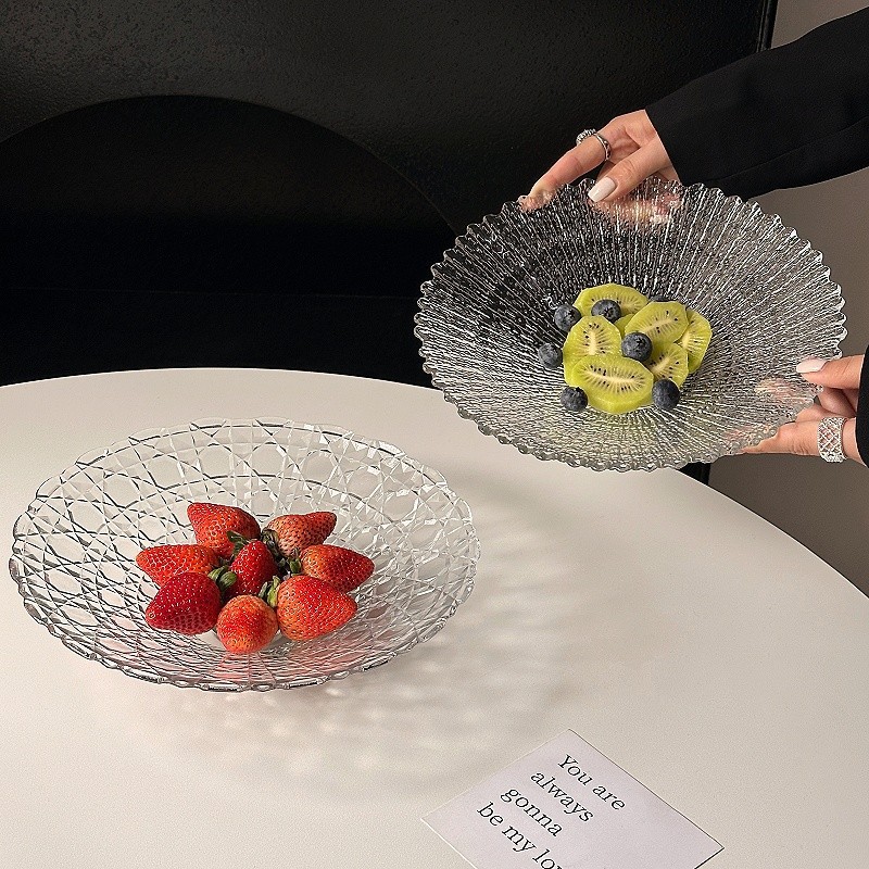 Plato de frutas de vidrio de lujo, mesa de té de sala de estar, plato de dulces de recepción de alta calidad, plato de frutas secas, nueces, bocadillos