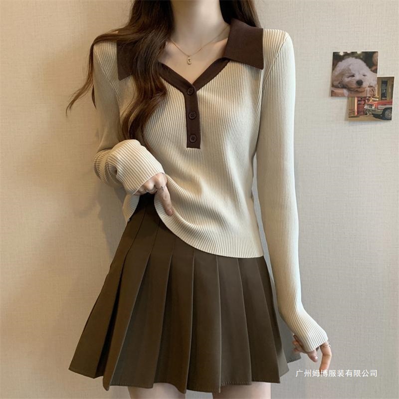 大码女装正肩胖遮肚修身显瘦百搭内搭拼色领薄款打底衫女撞色其它