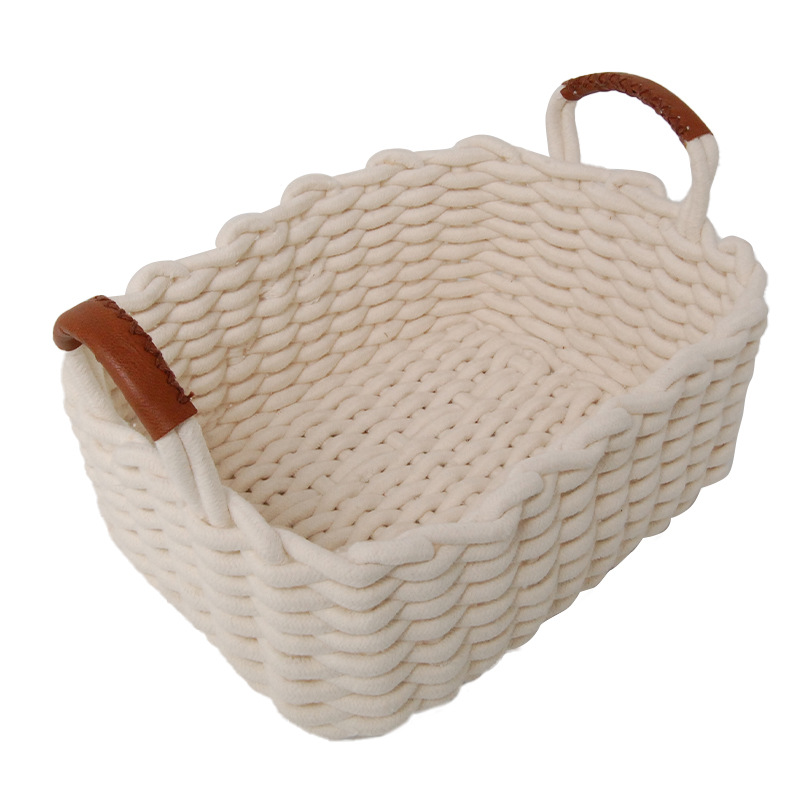 厂家定制棉绳编织收纳筐桌面茶几杂物收纳筐玩具篮子化妆品零食篓