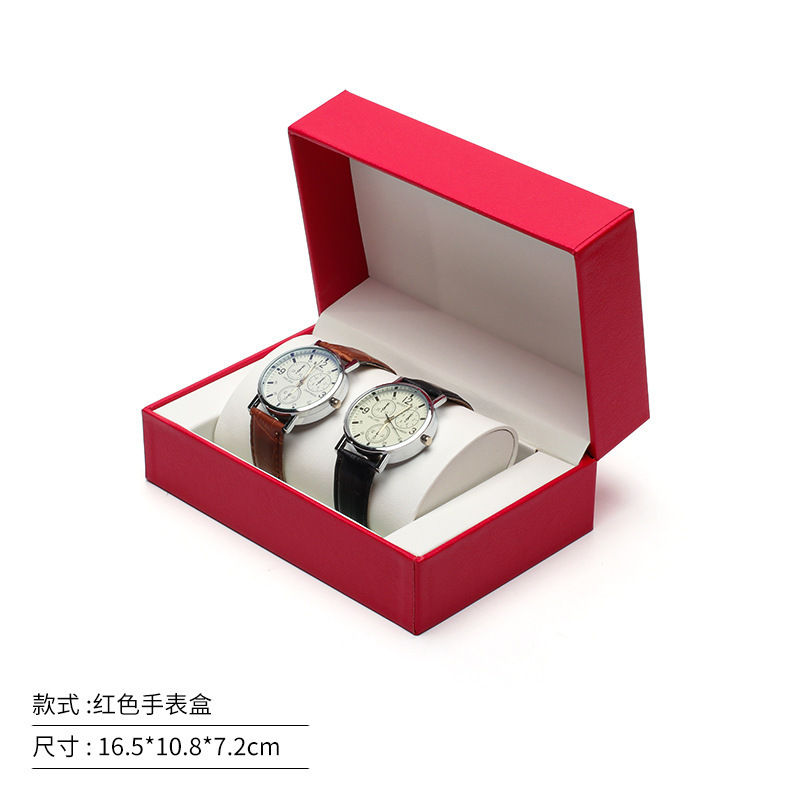 Caja de reloj con tapa de PU, caja de reloj de par de parejas, caja de regalo con conjunto de collar de reloj, joyero, lista para románticos